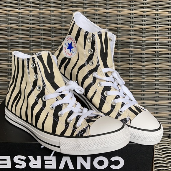 Converse Ctas Hi Black/Greige/White MEN`S Zebra Stripes - Picture 5 of 16